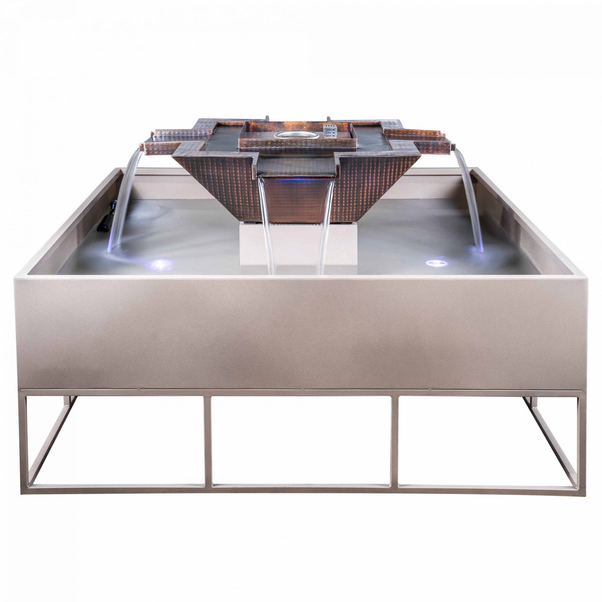 60″ Square Fire and Water Fountain – 4 Way Spill