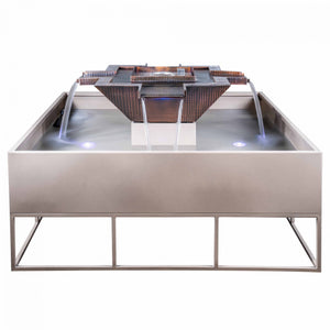 60″ Square Fire and Water Fountain – 4 Way Spill
